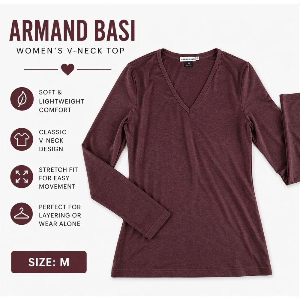 Armand Basi Pullover Red V Neck Top Shirt Long Sleeve SZ M
